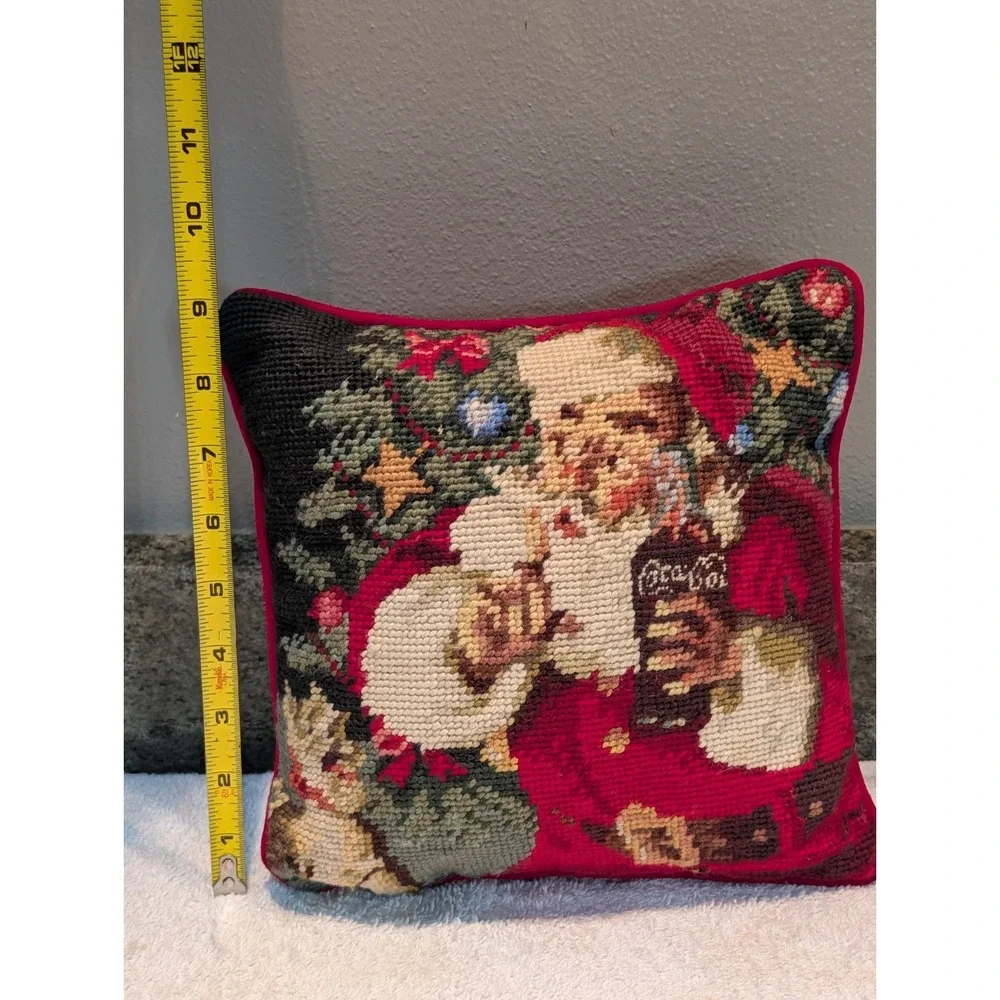 Christmas Santa Claus Dog Coca-Cola Needlepoint throw Pillow Velvet 9